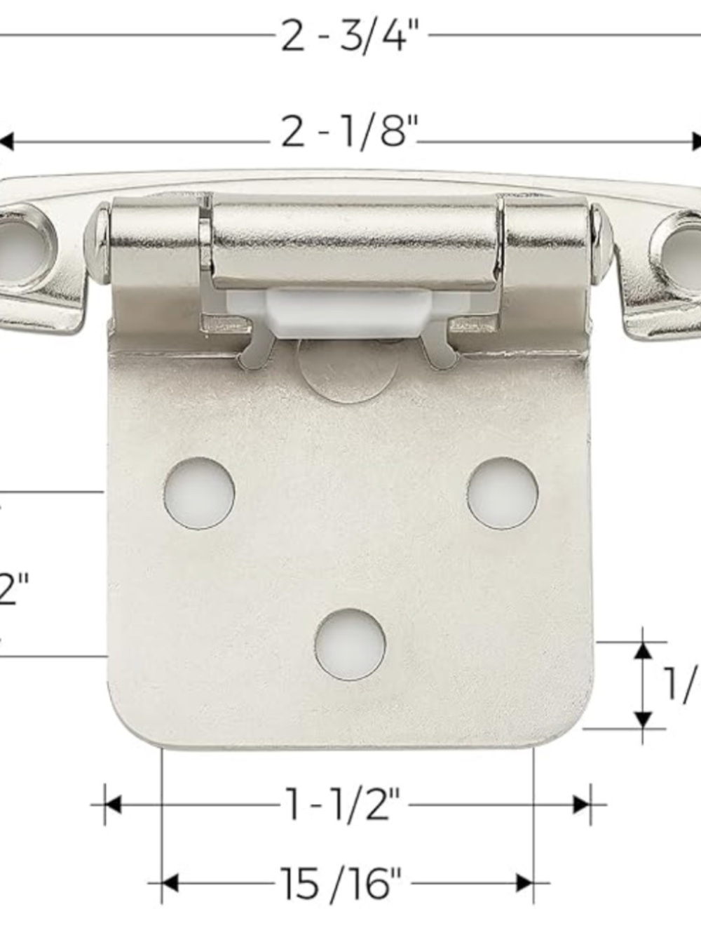 Ravinte 50 Pack (25 Pairs) 1/2" Overlay Cabinet Hinges - Satin Nickel - NEW - Picture 4 of 6